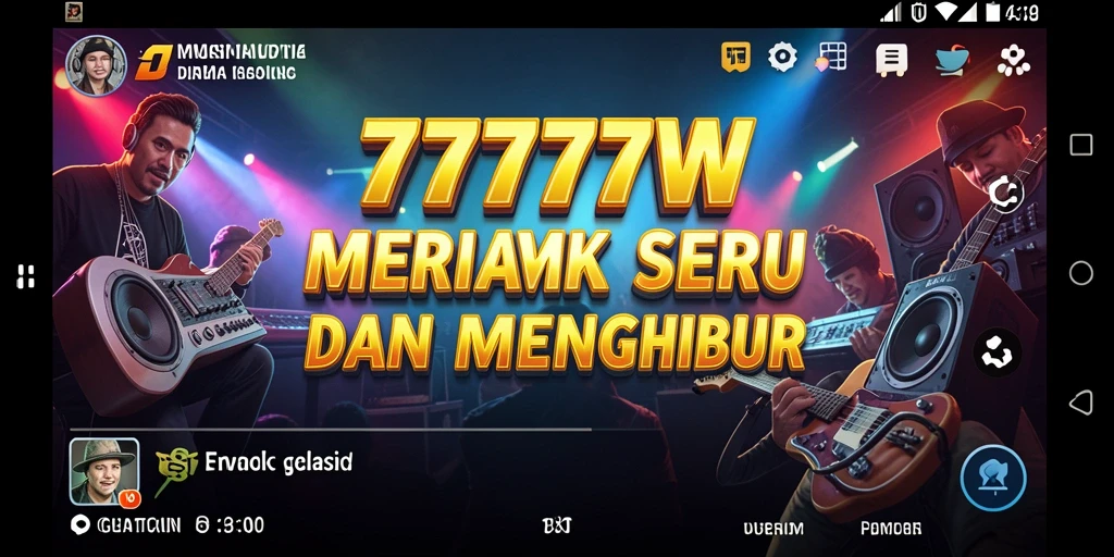Tampilan utama gameplay 7777W yang menampilkan interaksi musik yang seru.