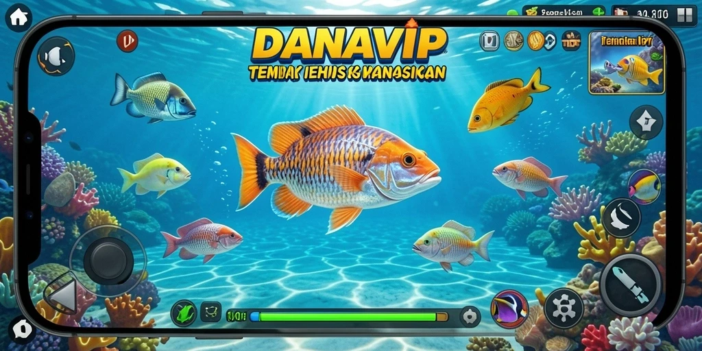 Tampilan gameplay seru dalam DANAVIP dengan aksi Tembak Ikan.