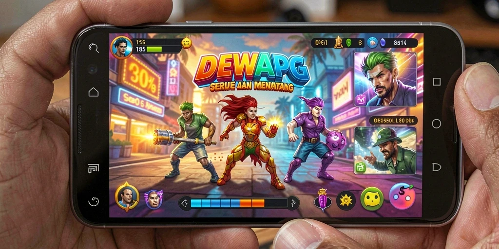 Tampilan gameplay DEWAPG yang penuh aksi dan warna-warni.