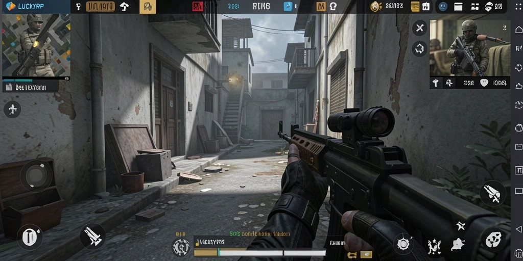 Screenshot gameplay LUCKYRP menampilkan aksi tembak-menembak yang intens.
