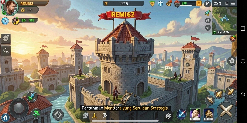 Tampilan gameplay REMI62 yang menegangkan dalam melindungi markas.